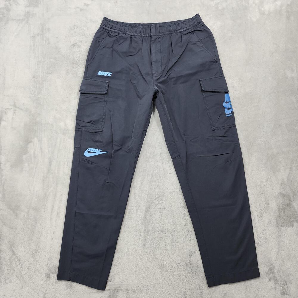 Nike Pants Mens L Black Woven Cargo Track Elastic Waist Swoosh Logo Athletic